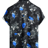Chemise d'été pour homme en coton bleu à fleurs à manches courtes avec boutons pour les vacances à la plage