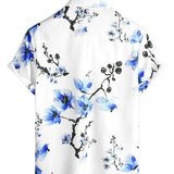 Chemise en Coton à Manches Courtes avec Motif Floral Bleu pour Hommes