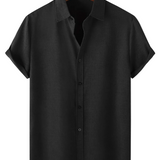 Chemise Casual pour Homme en Coton Soie de Couleur Unie avec Boutons et Manches Courtes, Respirante