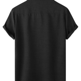 Chemise Casual pour Homme en Coton Soie de Couleur Unie avec Boutons et Manches Courtes, Respirante
