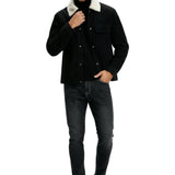 Veste en velours pour homme avec col en sherpa et pressions - Noir