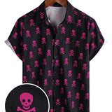 Chemise en Coton à Manches Courtes pour Hommes avec un Crâne Rose Punk Rock et un Design Cool