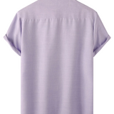 Chemise Casual pour Homme en Coton Soie de Couleur Unie avec Boutons et Manches Courtes, Respirante
