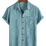 Chemise à Manches Courtes en Coton avec Poche pour Hommes à Rayures Noires, Respirante