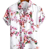 Chemise à Manches Courtes en Coton avec Motif Floral pour Hommes