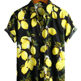 Chemise de Plage en Coton Style Hawaïen à Manches Courtes avec Motif Citron pour Hommes