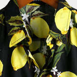 Chemise hawaïenne à manches courtes en coton avec des citrons jaunes pour hommes