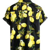 Chemise hawaïenne à manches courtes en coton avec des citrons jaunes pour hommes