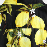 Chemise hawaïenne à manches courtes en coton avec des citrons jaunes pour hommes