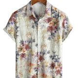 Chemise à Manches Courtes en Coton Resort avec Motif Botanique Aquarelle pour Hommes