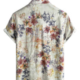 Chemise à Manches Courtes en Coton Resort avec Motif Botanique Aquarelle pour Hommes