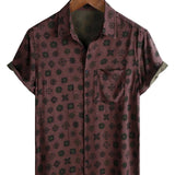 Chemise Classique Rétro à Manches Courtes en Coton Géométrique pour Hommes