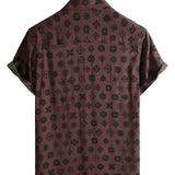 Chemise Classique Rétro à Manches Courtes en Coton Géométrique pour Hommes
