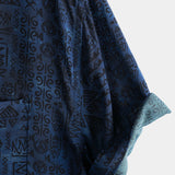 Chemise à Manches Courtes Boho Géométrique Tribale en Bleu Marine pour Hommes