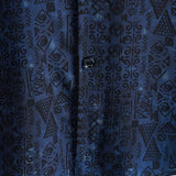 Chemise Homme à Manches Courtes en Coton Boho de Couleur Marine avec Motif Géométrique Tribal