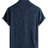 Chemise à Manches Courtes Boho Géométrique Tribale en Bleu Marine pour Hommes