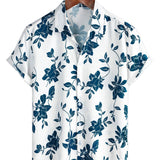 Chemise en Coton Bleue à Fleurs pour Homme pour l'Été avec Boutons et Manches Courtes
