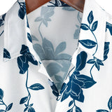 Chemise en Coton Bleue à Fleurs pour Homme pour l'Été avec Boutons et Manches Courtes