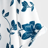 Chemise en Coton Bleue à Fleurs pour Homme pour l'Été avec Boutons et Manches Courtes