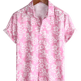 Chemise en Coton d'Été à Manches Courtes pour Hommes en Couleur Rose