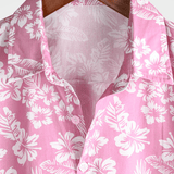 Chemise en Coton d'Été à Manches Courtes pour Hommes en Couleur Rose
