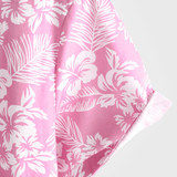 Chemise en Coton d'Été à Manches Courtes pour Hommes en Couleur Rose