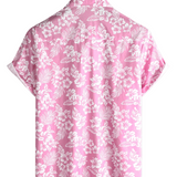 Chemise en Coton d'Été à Manches Courtes pour Hommes en Couleur Rose