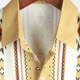 Chemise Vintage pour Homme à Rayures Verticales à Manches Courtes de Style Rétro des Années 70 avec Motif Aztèque