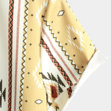 Chemise Vintage pour Homme à Rayures Verticales à Manches Courtes de Style Rétro des Années 70 avec Motif Aztèque