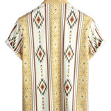 Chemise Vintage pour Homme à Rayures Verticales à Manches Courtes de Style Rétro des Années 70 avec Motif Aztèque
