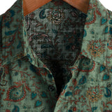 Chemise Vintage en Coton à Manches Courtes avec Boutons Style Rétro Paisley Verte pour Hommes des Années 70