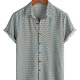 Chemise en Coton Vintage Géométrique pour Homme avec Boutons d'Été Retro à Manches Courtes