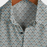 Chemise en Coton Vintage Géométrique pour Homme avec Boutons d'Été Retro à Manches Courtes