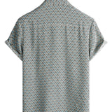 Chemise en Coton Vintage Géométrique pour Homme avec Boutons d'Été Retro à Manches Courtes
