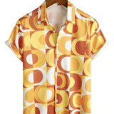 Chemise d'été rétro pour homme en coton, boutons, orange vintage, géométrique, disco, plage, cool, manches courtes