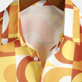 Chemise d'été rétro pour homme en coton, boutons, orange vintage, géométrique, disco, plage, cool, manches courtes