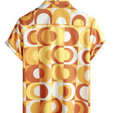 Chemise d'été rétro pour homme en coton, boutons, orange vintage, géométrique, disco, plage, cool, manches courtes