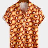 Chemise Masculine Orange en Coton Style Rétro Années 70, Avec Bouton, Vintage, Géométrique, Ronde, Été, à Manches Courtes