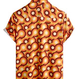 Chemise Masculine Orange en Coton Style Rétro Années 70, Avec Bouton, Vintage, Géométrique, Ronde, Été, à Manches Courtes