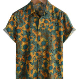 Chemise d'Été à Manches Courtes au Style Rétro avec Motif de Tournesol pour Hommes