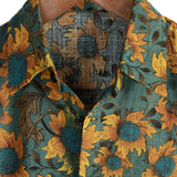 Chemise d'Été à Manches Courtes au Style Rétro avec Motif de Tournesol pour Hommes