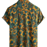 Chemise d'Été à Manches Courtes au Style Rétro avec Motif de Tournesol pour Hommes