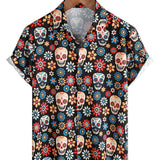 Chemise en Coton d'Été à Manches Courtes pour Hommes avec Crâne Punk Rock