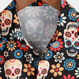 Chemise en Coton d'Été à Manches Courtes pour Hommes avec Crâne Punk Rock