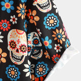 Chemise en Coton d'Été à Manches Courtes pour Hommes avec Crâne Punk Rock