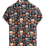 Chemise en Coton d'Été à Manches Courtes pour Hommes avec Crâne Punk Rock