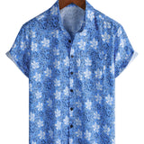 Chemise en Coton à Motif Floral Tropical pour Hommes à Manches Courtes