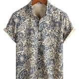 Chemise Vintage en Coton avec Bouton et Motif Floral Rétro Paisley pour Hommes à Manches Courtes