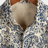 Chemise Vintage en Coton avec Bouton et Motif Floral Rétro Paisley pour Hommes à Manches Courtes