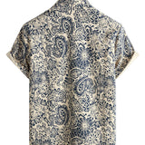 Chemise Vintage en Coton avec Bouton et Motif Floral Rétro Paisley pour Hommes à Manches Courtes